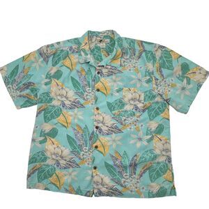 Joe Marlin Tropical Floral Hawaiian Shirt Button Down Mint Green Yellow Beach XL